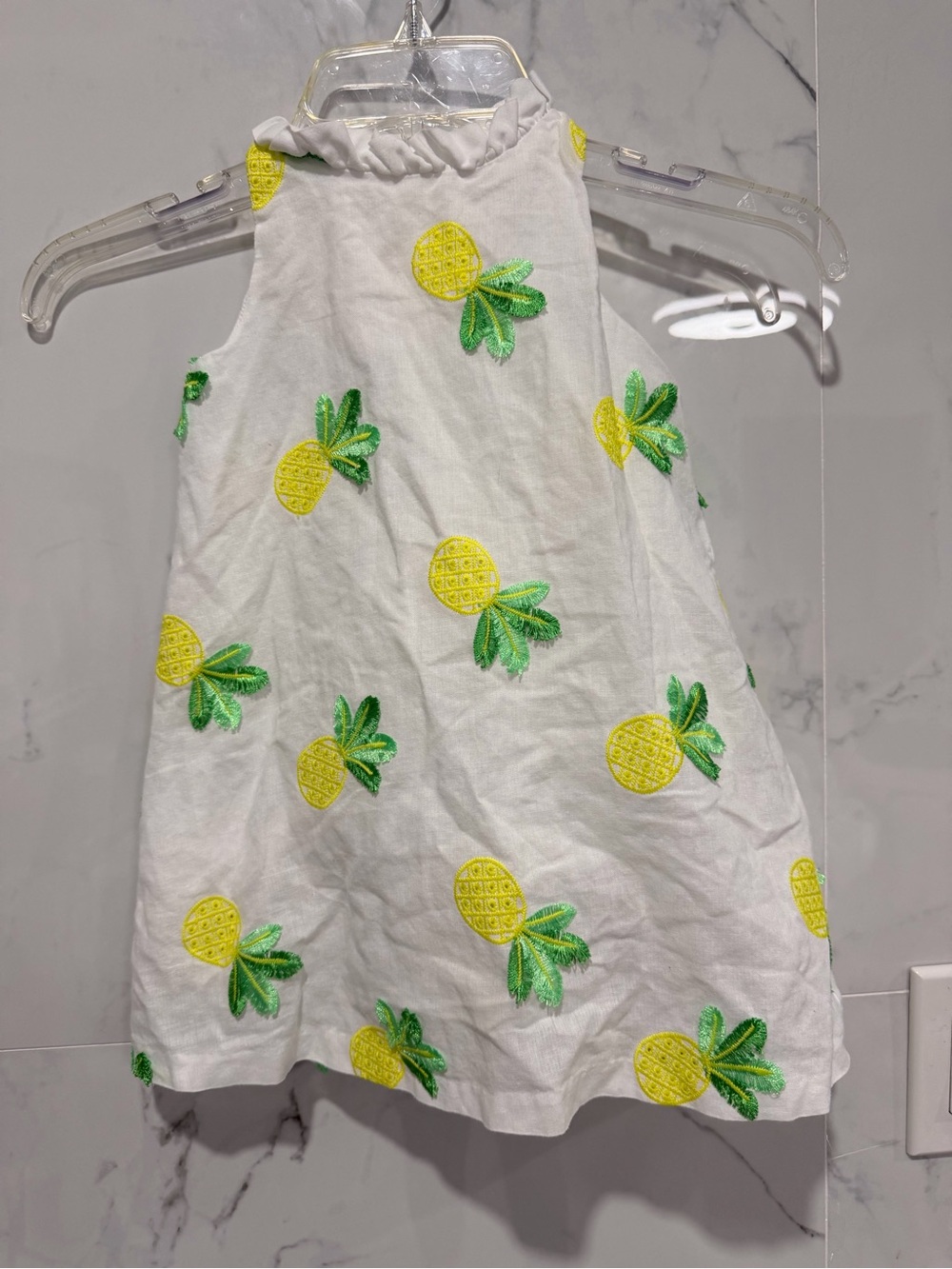Janie and Jack  cotton  lined White Dress with Yellow Pineapple Embroidery size3